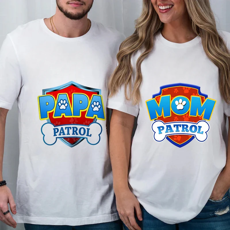 Paw Patrol Family Dad Mum T Shirts for Men Women Couple Cartoon Birthday Party Clothes Summer Short Sleeve Streetwear Tops Gift