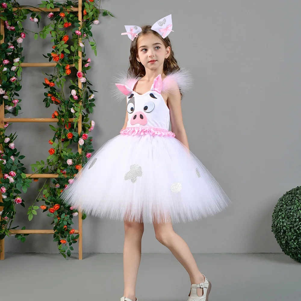 Kids Cartoon Pig Costume for Girls Birthday Party Tulle Tutu Dress Outfit Toddler Girl Halloween Fancy Dress Up Clothes
