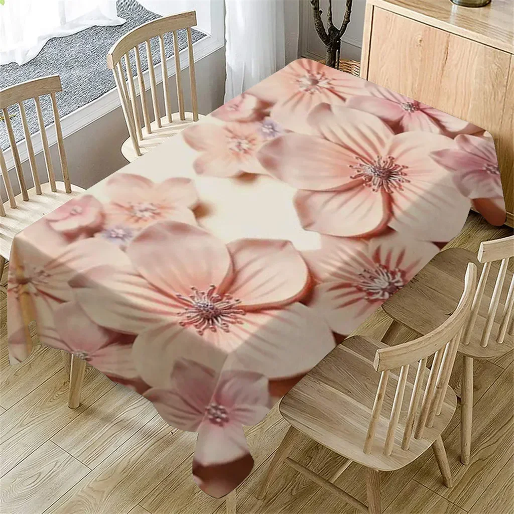 3D Tablecloth Carved Flower Pattern Waterproof Tea Table Dining Table Cloth Rectangular Picnic Mat Washable Dustproof Home Decor