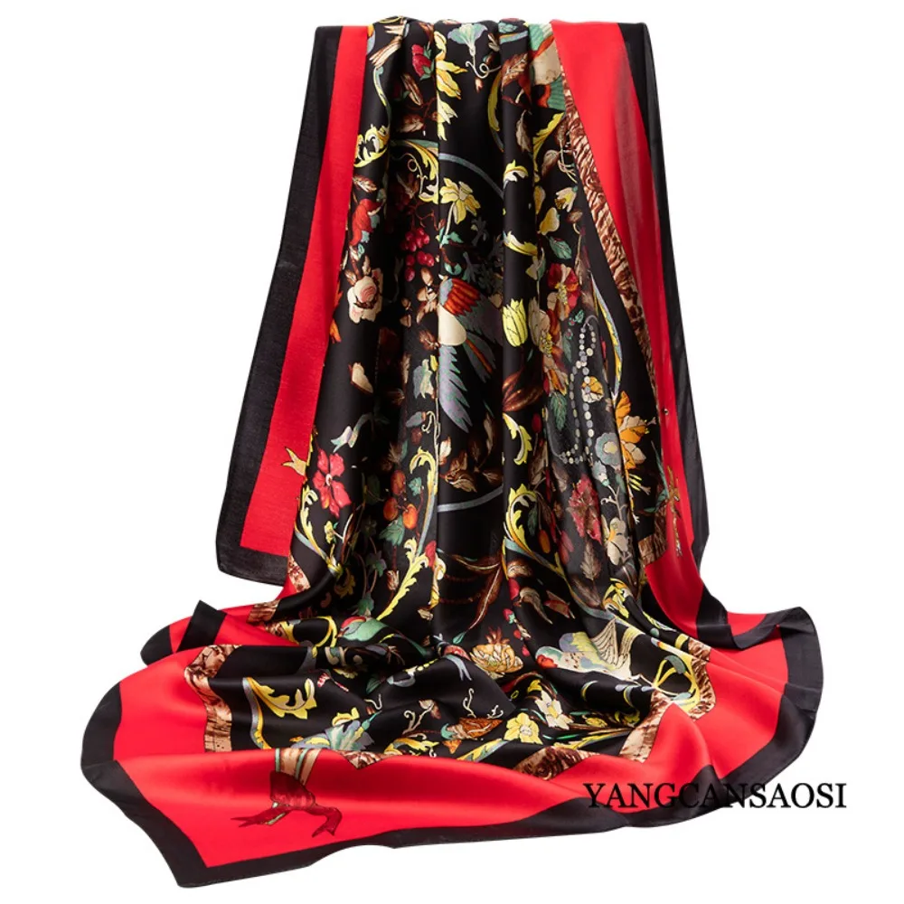 المرأة ملابس كاجوال 100% التوت الطبيعي شال حريري 110 سنتيمتر وشاح مربع كبير رقيقة الجلد ودية مطبوعة تنوعا وشاح