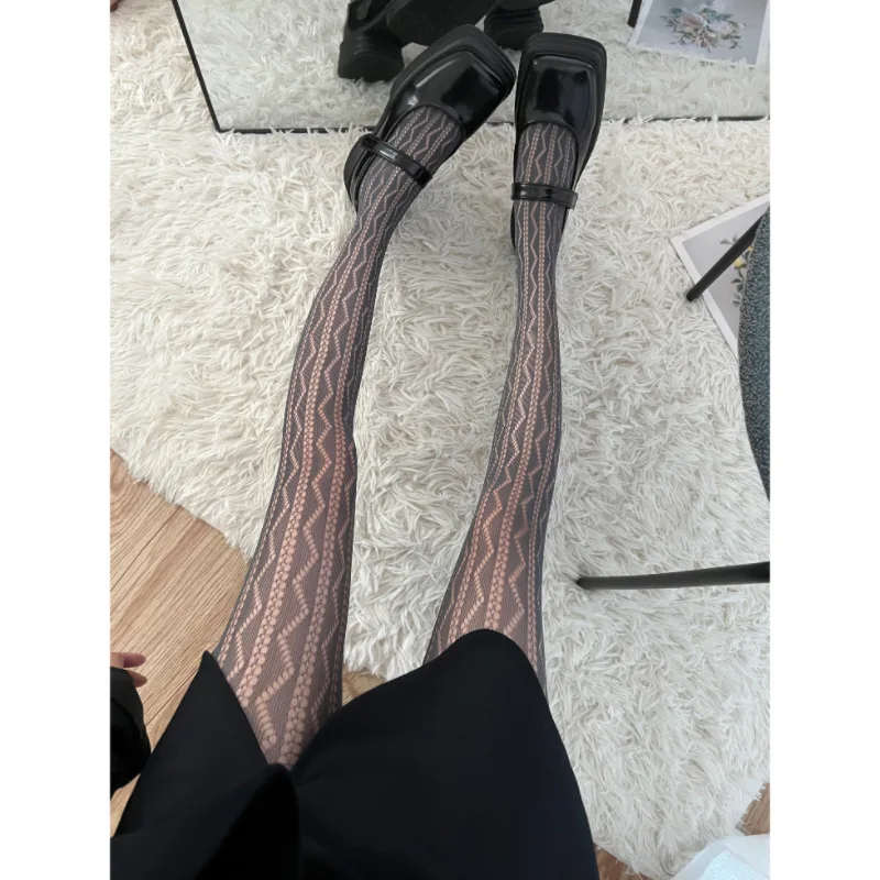 Sexy Wavy Stripes Tights Woman Gray Medias Socks Transparent Thin Y2K Pantyhose Party Club Stockings.