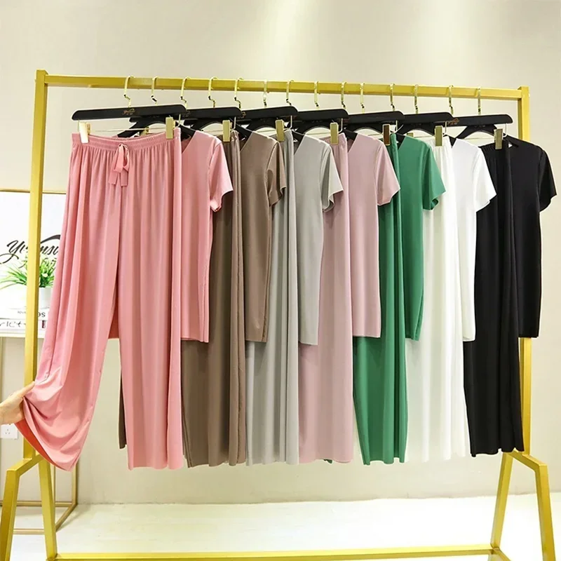 Women'S Pajamas Summer 2 Piece Sets Pyjamas Femme Outfits Vacation 2025 New Collection Wide Leg Pants Elegant Casual plue size