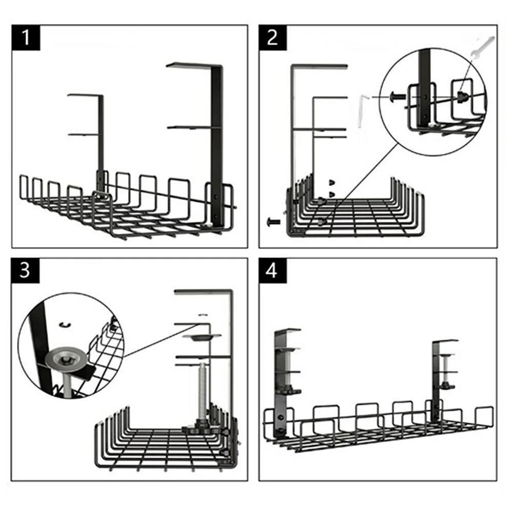 Under Table Storage Rack Metal Cable Management Tray Home Office Desk Wire Organizer No Punching Kitchen Storage Accessories