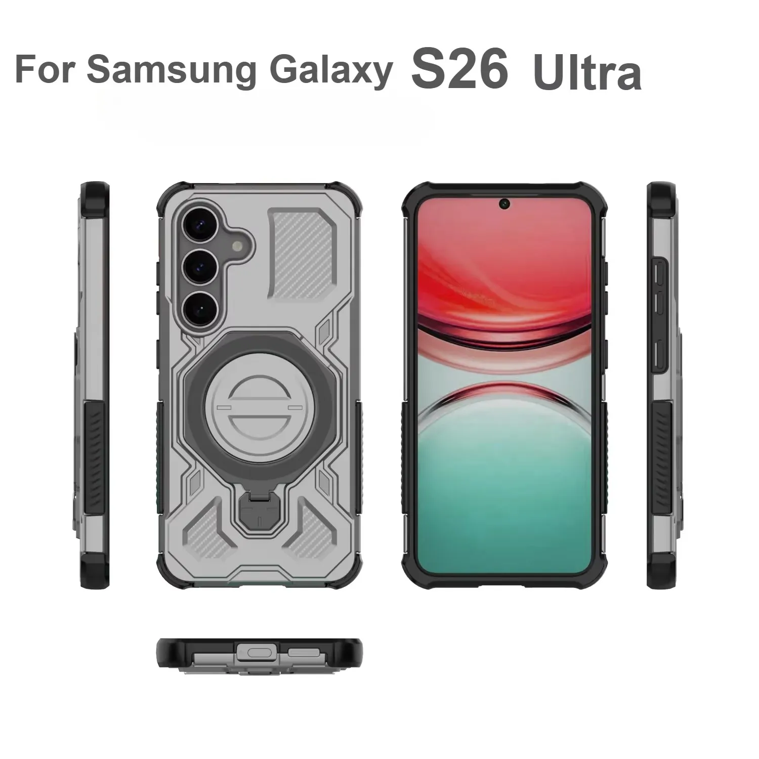 Rugged Armor Case For Samsung S26 S25 FE Plus Ultra Edge A57/37/27/17/07 A56/36/26/16/06 Magnetic Stand Cover Enhanced Anti-Drop