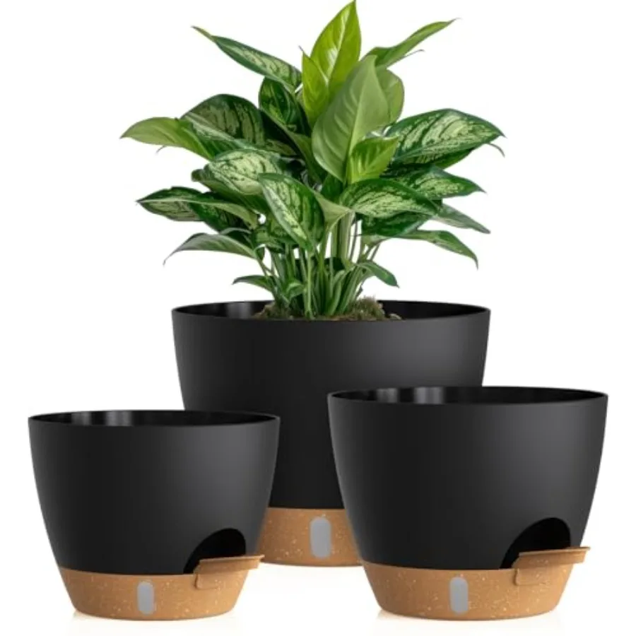 Self Waterg Pots with Draage Holes, 3 1//8 Plant Pots with Water Level Indicator Deep Reservoir, Large Plastic Planter for Indo
