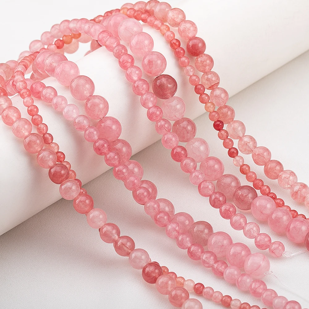 4/6/8/10mm Natural Stone Pink Color Round Loose Beads For Jewelry Making Handmade DIY  Necklace Bracelet Wearing Charms Supplies