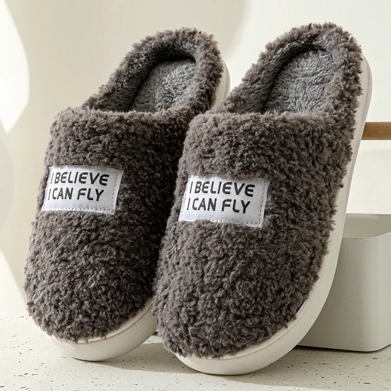 Thick Sole Home Indoor Outside Men And Women Couples Winter Household Warm Fluffy Slippers High Heels Plush Cotton Shoes Ladies