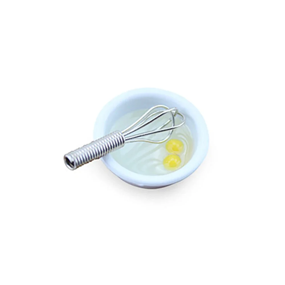 

1Set 1/12 Doll House Miniature Egg Plate with Whisk Simulation Kitchen Food Model Toys Mini Decoration Dollhouse Accessories