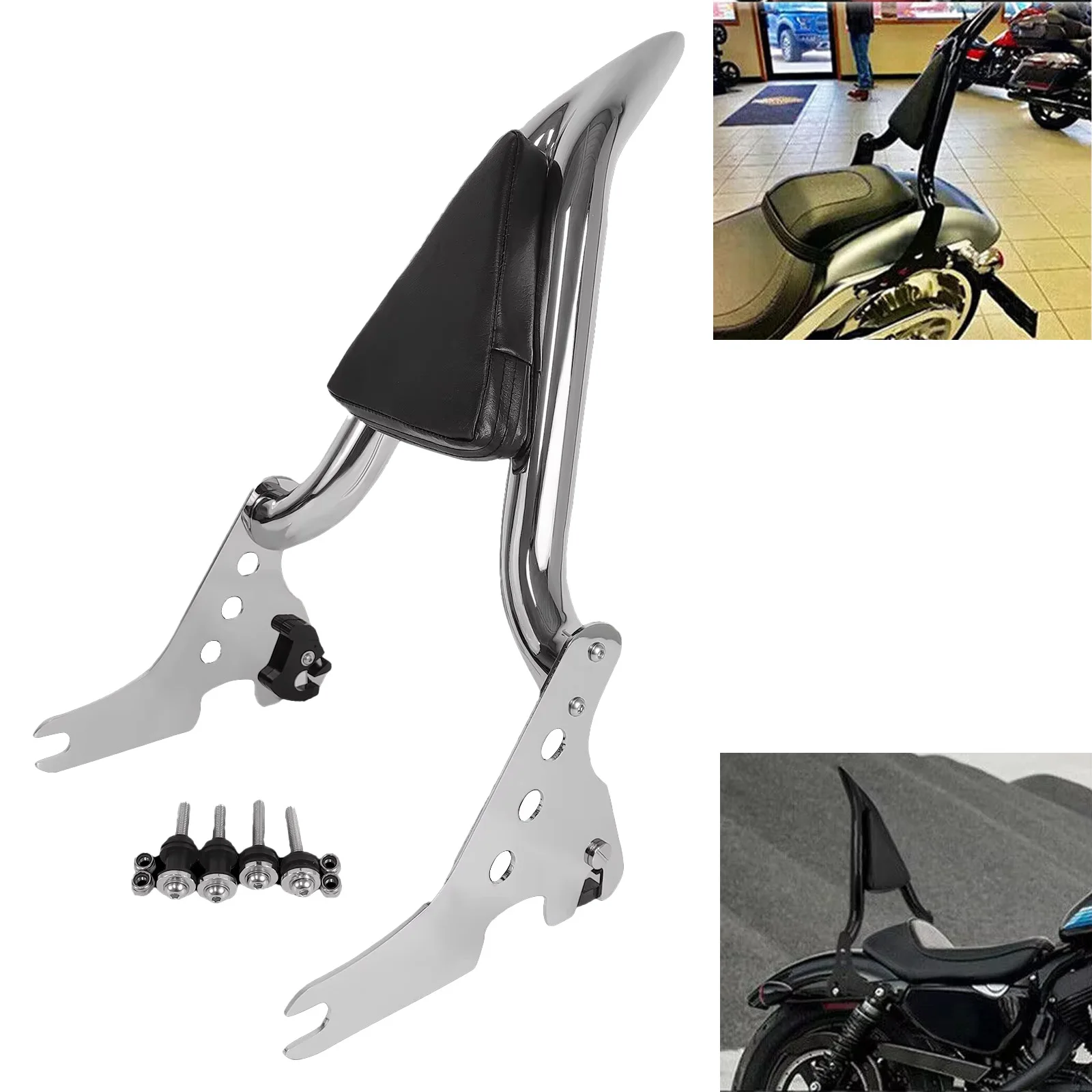 

For Harley Sportster XL 883 1200 48 2004-2025 XL1200 Motorcycle Back Rest Pad 1.5' Pipe Rear Passenger Sissy Bar Backrest