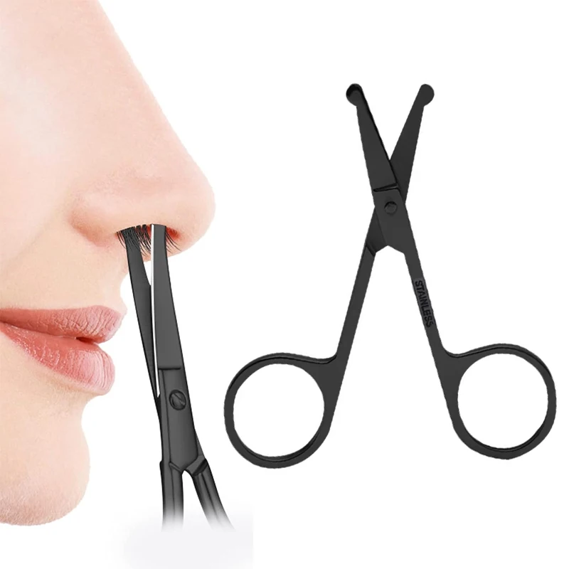 1PC Unisex Black Round Head Safe Nose Hair Scissors (Do Not Hurt Nose)