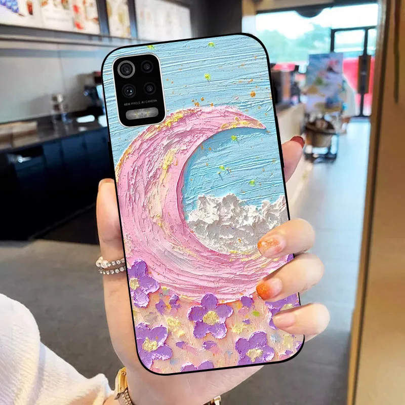 لينة حافظة هاتف من البولي يوريثان ل LG K52 K62 Q52 الأسود سيليكون الغطاء الخلفي ل LGK52 LGQ52 LGK62 موضة زهرة قذيفة Fundas الوفير #4