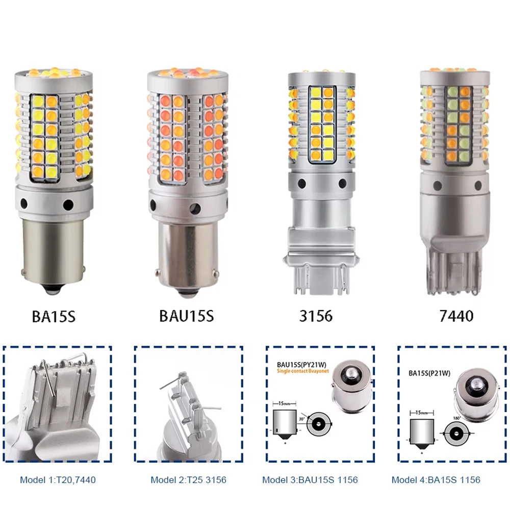 

2pcs 1156 P21W BA15S PY21W BAU15S 3156 7440 W21W 3030 NO Error LED Canbus Car DRL Turn Signal Light 12V DC Switchback Dual Color