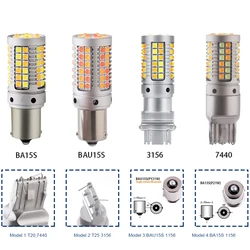2pcs 1156 P21W BA15S PY21W BAU15S 3156 7440 W21W 3030 NO Error LED Canbus Car DRL Turn Signal Light 12V DC Switchback Dual Color