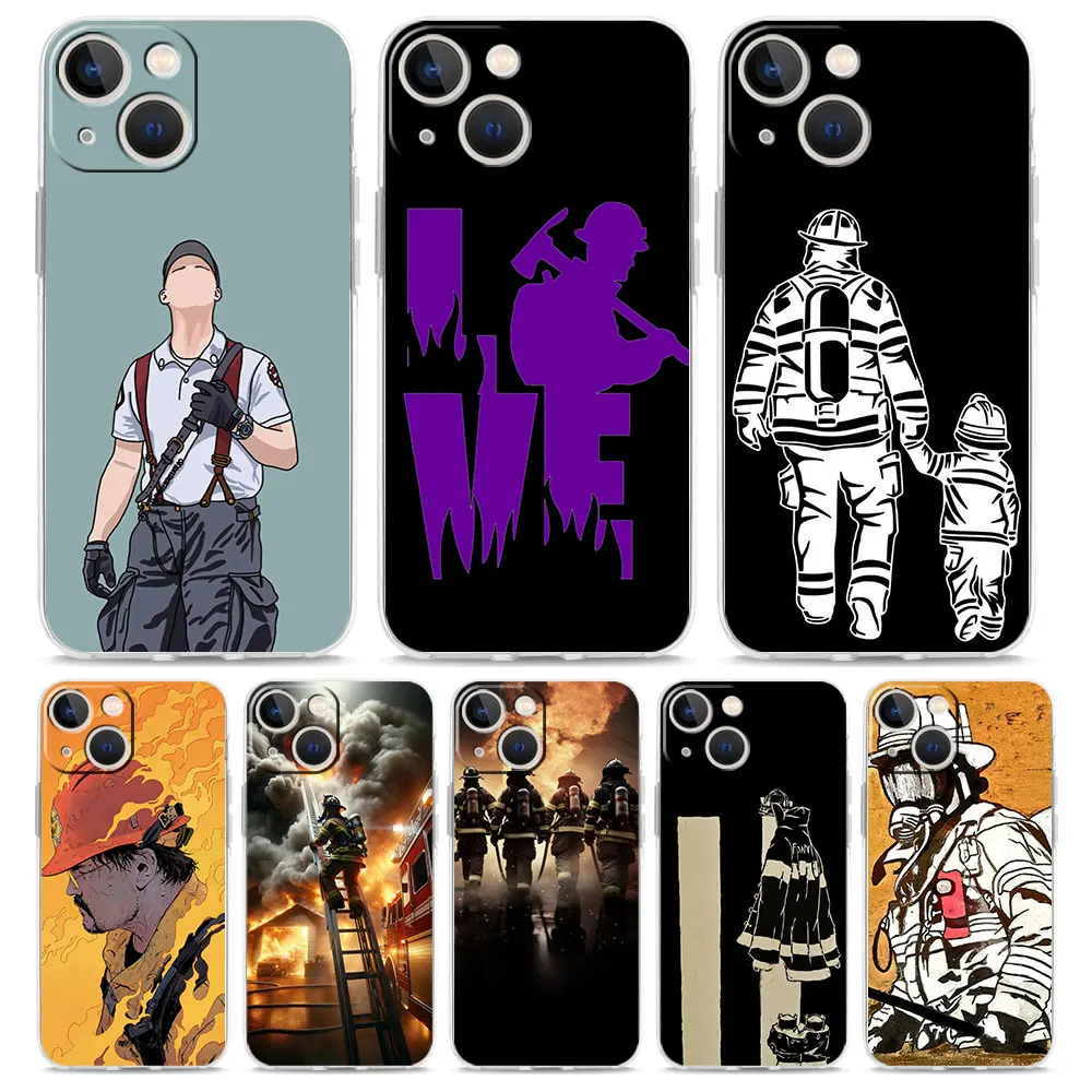 Fireman Firefighter Phone Case For iPhone 11 Cases iPhone 15 12 13 14 16 Pro Max X XR XS 14 15 Plus 16Pro iPhone16 Clear Cover