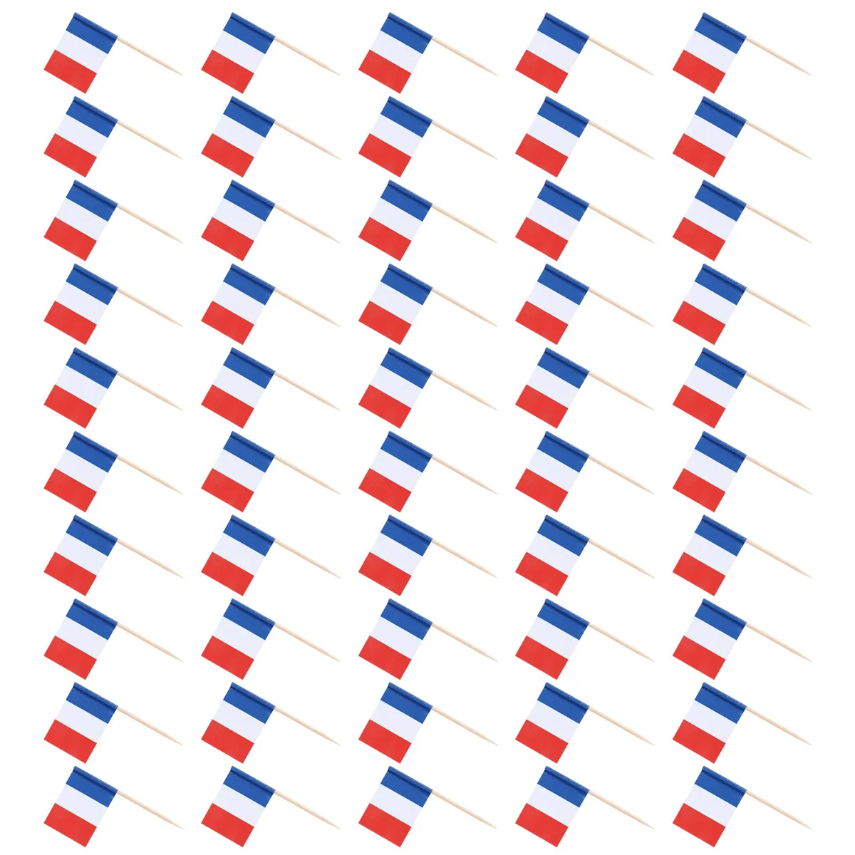 Lote de 50 peças de mini palitos de madeira com bandeira para decoração de pastelaria de frutas - França (azul, branco, vermelho)