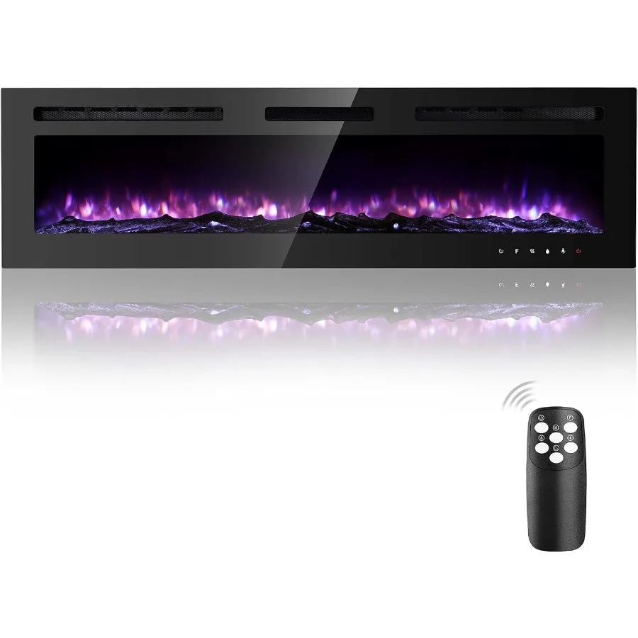 

60-дюймовый электрический камин, настенный монтаж, 12 цветов пламени, таймер с дистанционным управлением