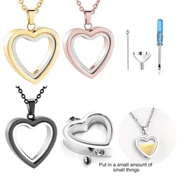 Stainless Steel Glass Heart Cremation Jewelry, Ashes Holder Memorial Necklace Cremation Urns for Women Men Ashes Pendant