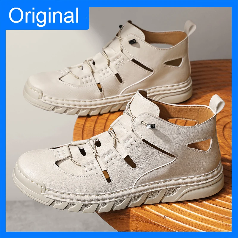 

Men Walking Shoes Leather Breathable Comfortable Flat Bottom Anti Slip Summer New Soft Rebound Casual Outdoor Driving Shoes Men