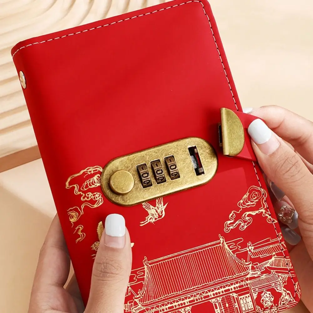 Chinese Style Saving Money Binder With Password Lock Wallet Storage Planner Organizer Handbook PU Leather