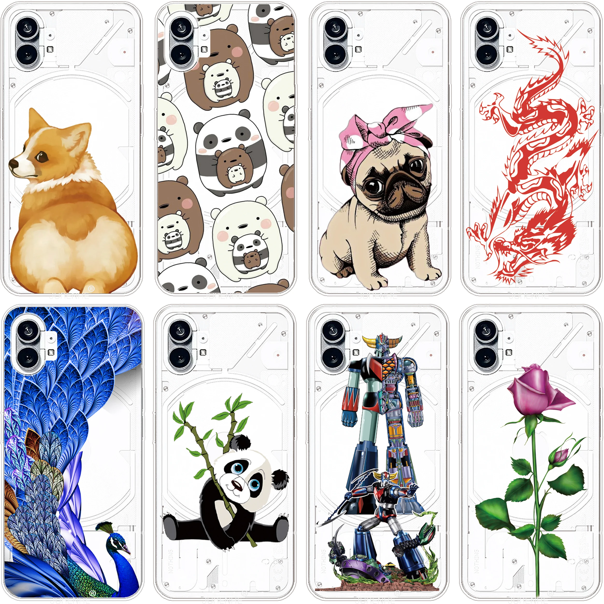 Animal Flower Soft Case For Nothing Phone 1 phone1 One 6.55 Dog Cat Transparent Silicone Protective Back Cover Coque Funda