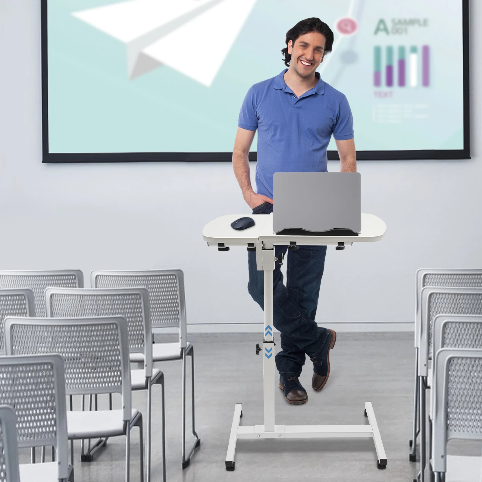 Adjustable Laptop Desk Tiltable 360° Tray Standing Rolling Study Table Tabletop Mobile Desk for Home Office