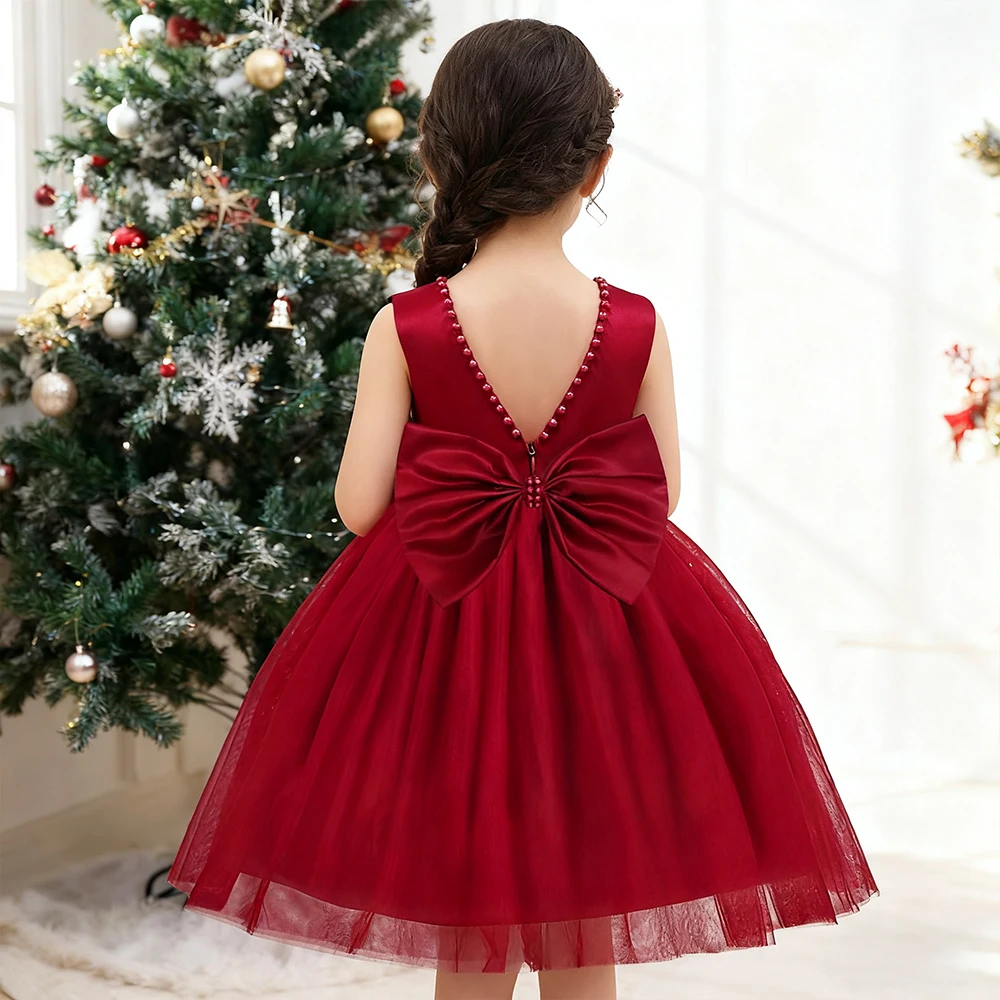 

Red Christmas Dress For Girls Backless Elegant Party Dresses Children's New Year Princess Dress Xmas Costume Girl Birthday Dress