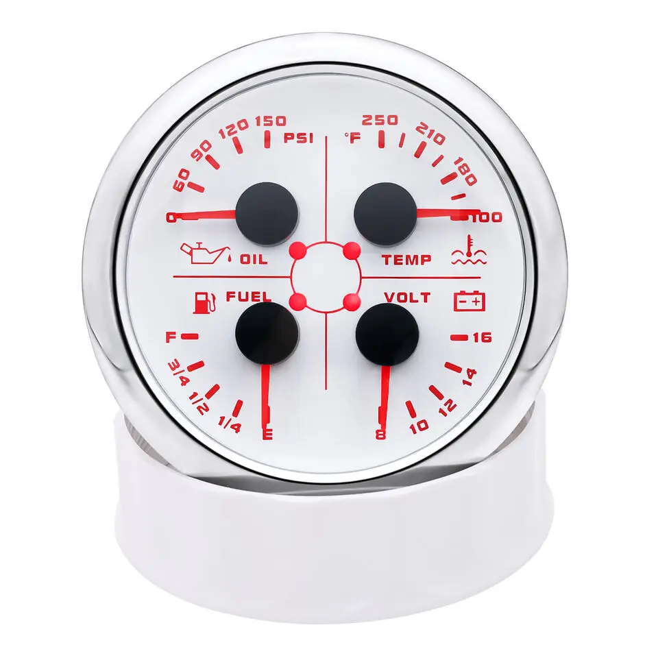 85mm 보트 4 In 1 다기능 게이지 연료 레벨 240-33ohm 오일 압력 온도 볼트