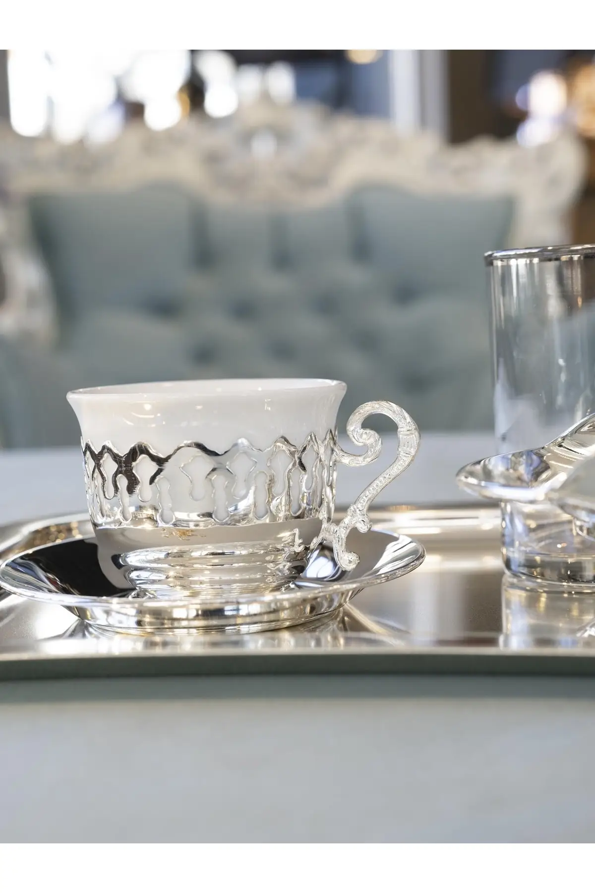 Sterling silver plated lace detailed cup set Cooper Luxury Cups