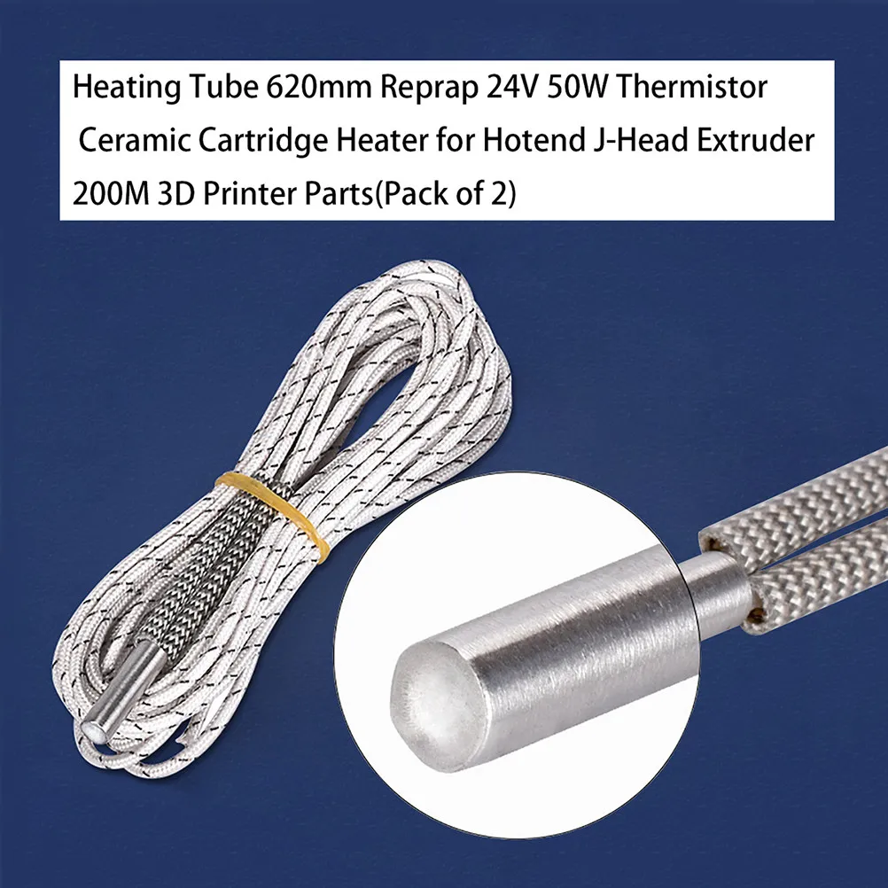 

2 шт. нагревательных трубок 24В 50Вт, керамический нагреватель высокотемпературный 1М, термистор, совместимый с экструдером J-Head для 3D-принтера