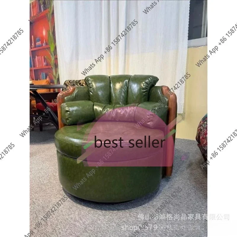 Tt 40 Medieval Wild Luxury Rotating Chair Study Tea Room Rotating Chair Single Leisure First Layer Oil Wax Leather Master Seat S