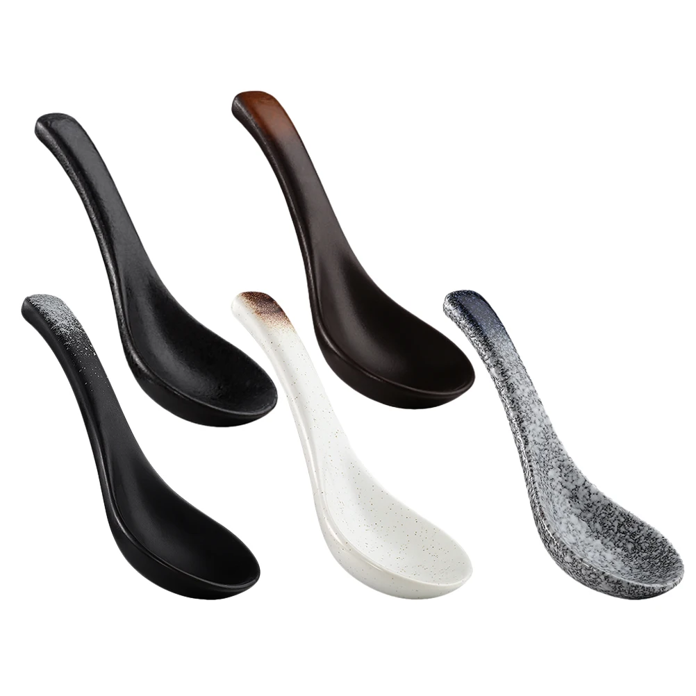

5Pcs Ceramic Soup Spoons Japanese Style Exquisite Tableware High Temperature Resistant Easy to Clean Home Kitchen Essentials