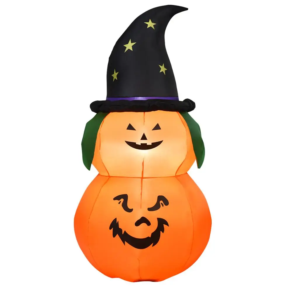 5FT Halloween Inflatable Pumpkin w/ Witch Hat LED Bulbs Blow Up Yard Decoration