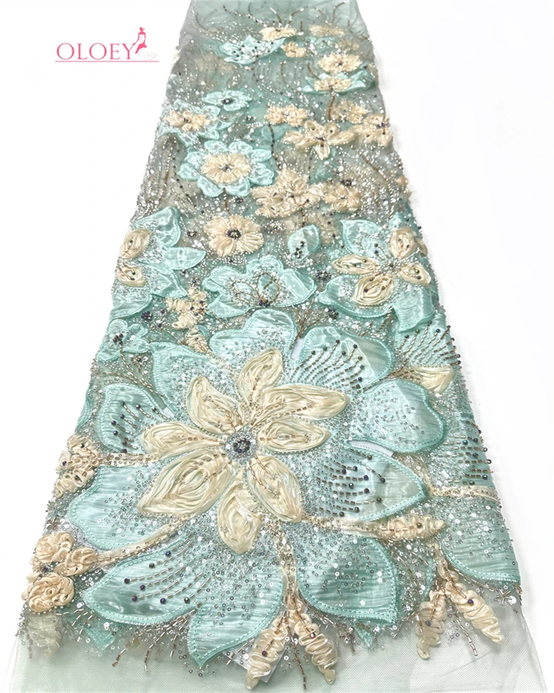 

OLOEY Роскошная африканская кружевная ткань с вышивкой бисером 2026, высококачественное нигерийское французское кружево с пайетками для женских вечерних платьев и рукоделия