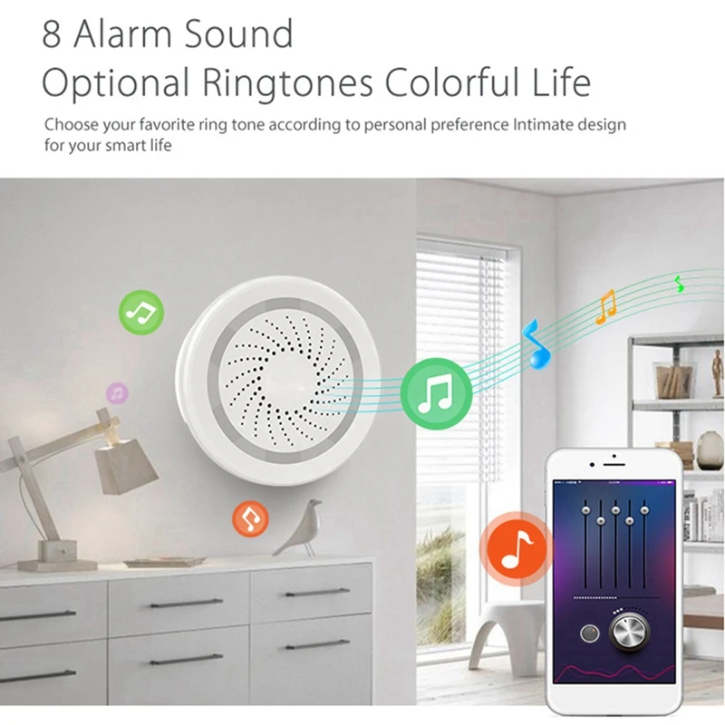 2X Wireless Smart 120DB Siren And Alarm Bell-White, With Strobe Light, Remote App Control Wifi USB Siren