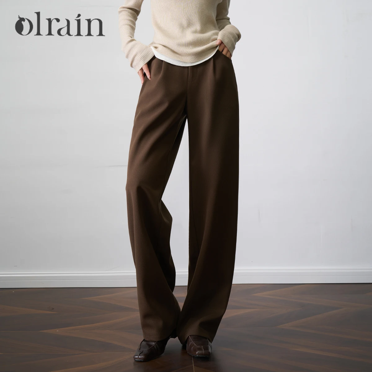 

OLrain Women's Casual Pants 2025 Autumn Solid Wide-leg Pants Pockets Commute Straight-leg Long Pants Female Clothing O57QK001809