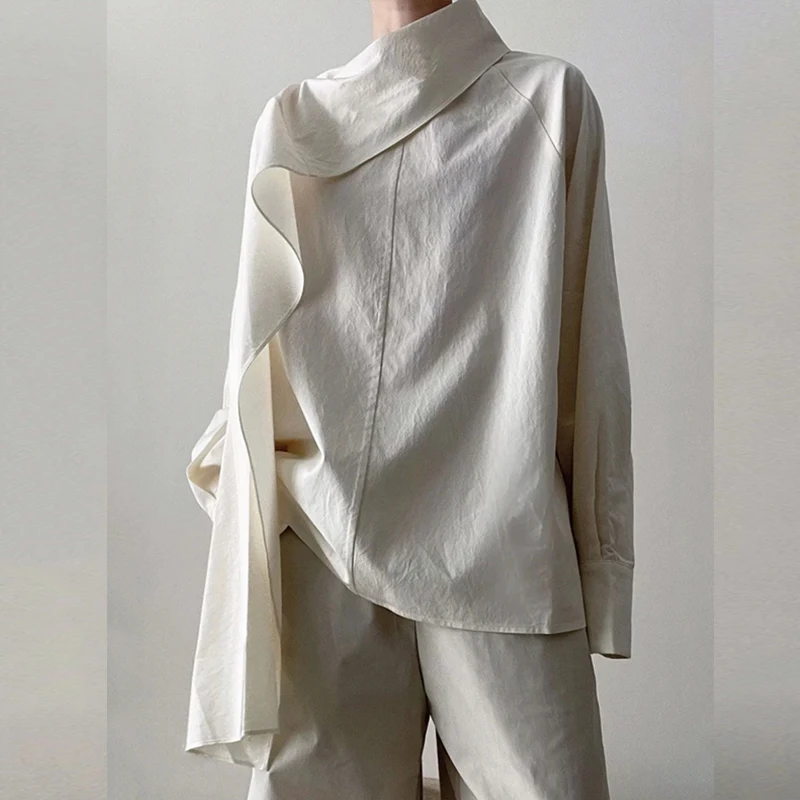 بلوزات غير متناظرة الرقبة للنساء 2025 الخريف الربيع جديد طويل الأكمام امرأة القطن بسيط شيك هوديس الحضرية عارضة قمم