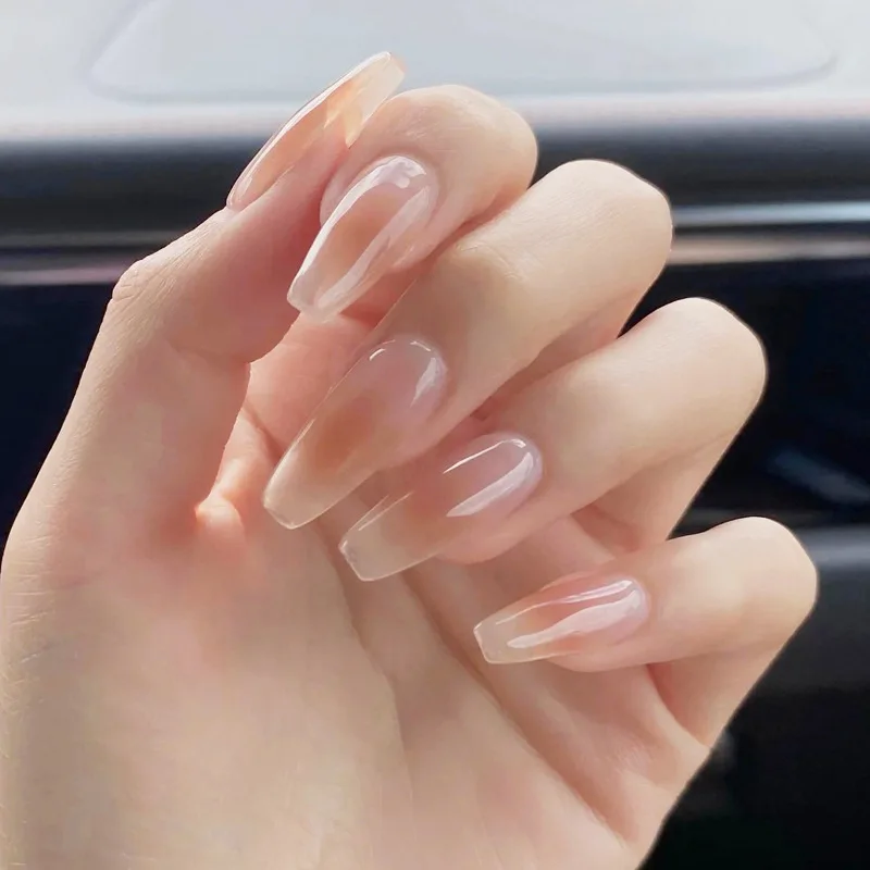 24PCS False Nails Delicate Medium-Length Ballet Nails Crystal Clear Nude Skin Tone Press-On Nail Tips Perfect Gift for Women