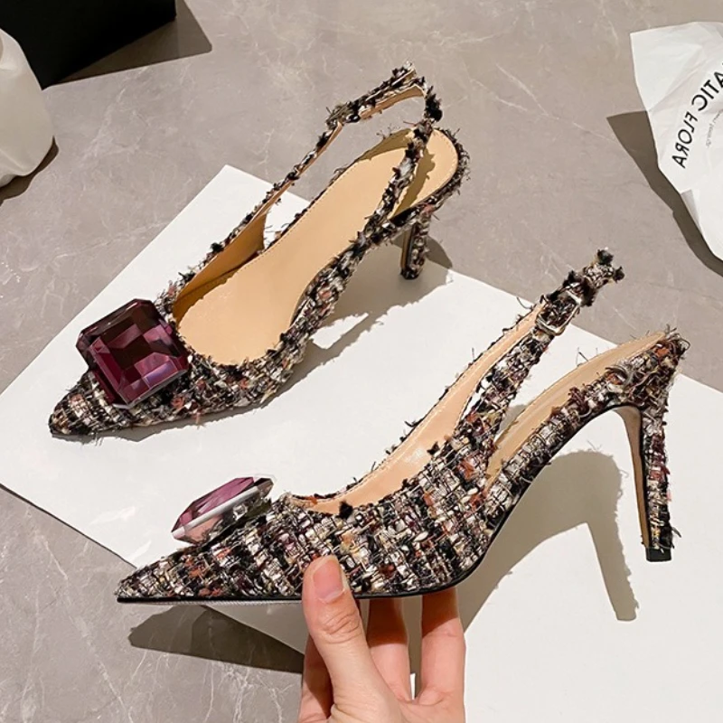 Edelstein Luxus Elegante Spitz Mit Hohen Absätzen Sandalen Frauen Sexy Klassische Slingback High Heels Weibliche Diamanten Designer Pumps Party Schuhe