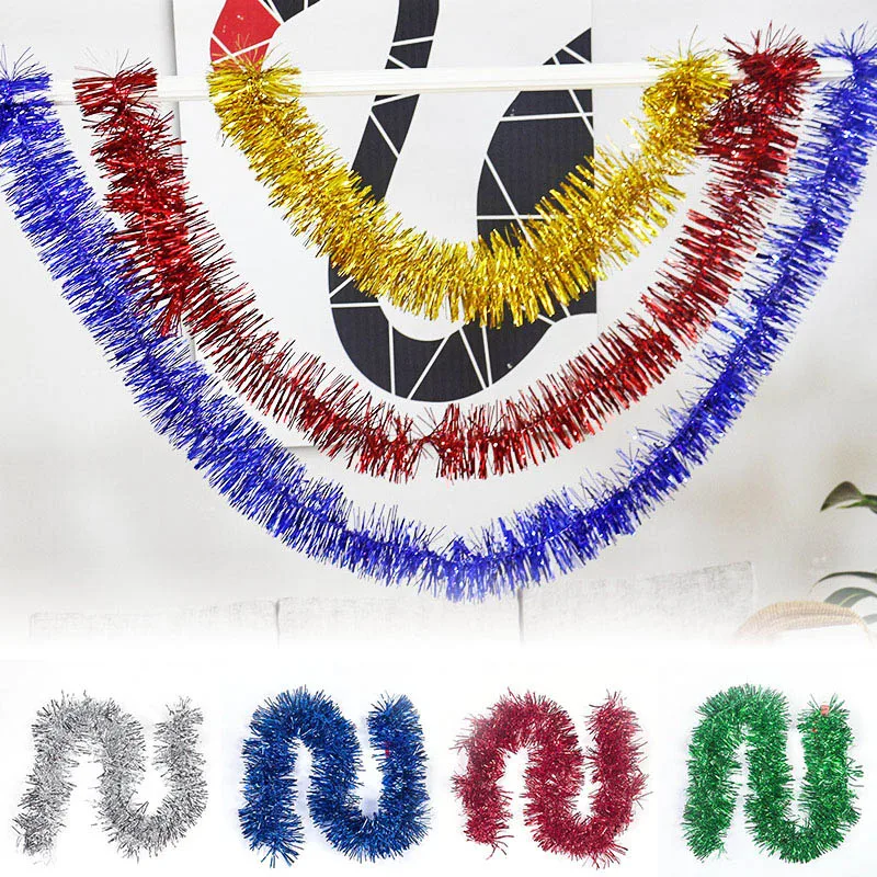 2m Foil Tinsel Ribbon Garland Xmas Tree Wedding Diy Crafts Party Supplies Home Decor Colorful Tinsel Garland Wire Hanging Wreath