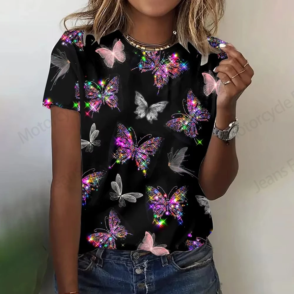 New Butterfly Pattern 3d Print T-shirt Women Fashion Oversized Breathable T shirt O-neck Short Sleeve Top Tees Women Clothes Y2k