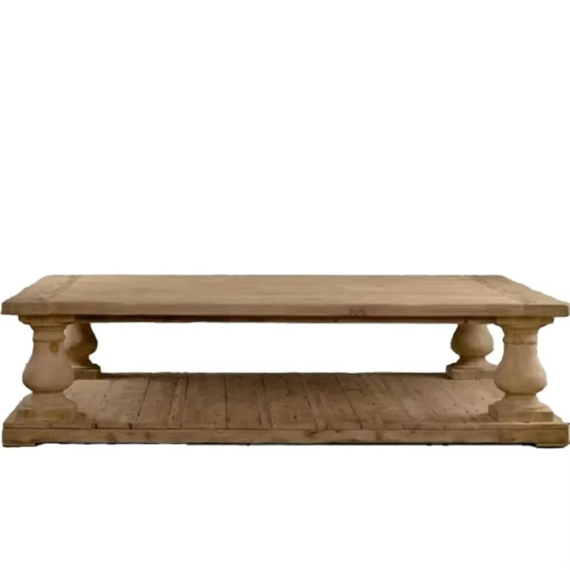 リビングルーム家具 古いアンティークの手すり 古材オーク材のコーヒーテーブル