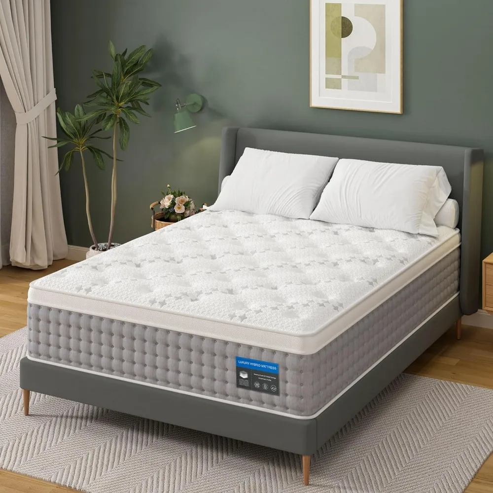 Queen Mattress 14 Inch - Hybrid Mattress for Back Pain Relief - Luxury 6 Layers Ergonomic Design - Memory Foam