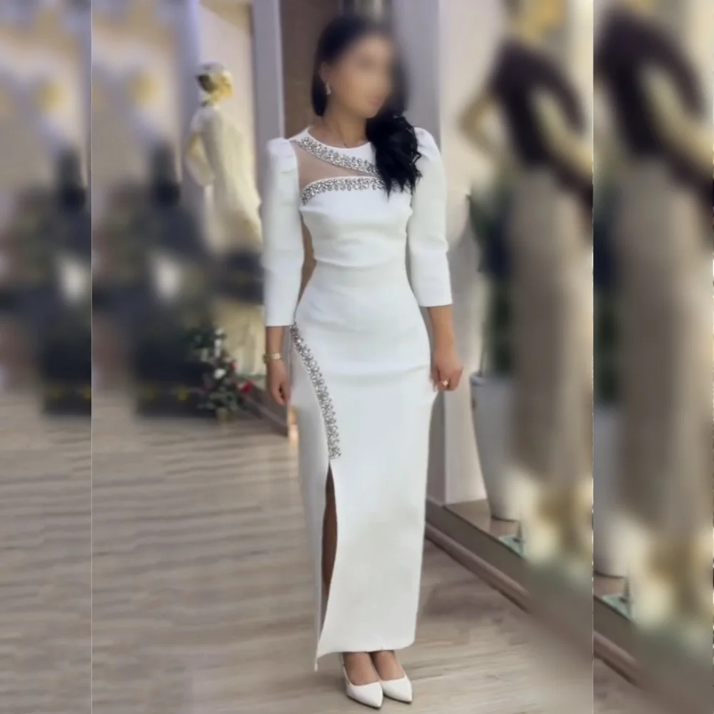 

Customized Elegant Glitter Long Sleeves O-Neck Midi Dresses Saudi Arabian Formal Evening Dress Bespoke Occasion Wedding Party