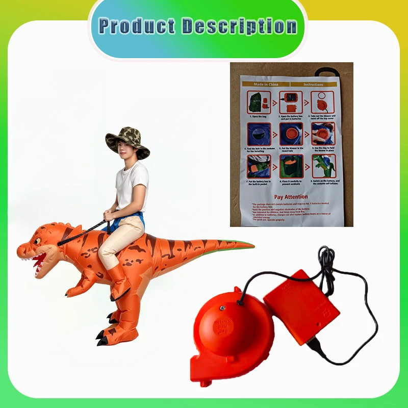 Kids Inflatable Ride On T-Rex Costume, Blow Up Dinosaur Fancy Dress, Halloween Carnival Cosplay Outfit for Child