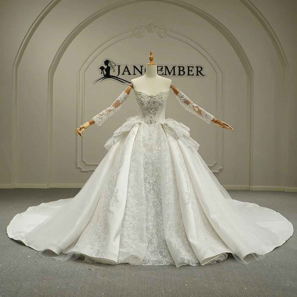 

Роскошное свадебное платье для женщин с блестящими бусинами, со съемными рукавами, для церковной церемонии, свадебное платье на заказ, vestidos de novia boda