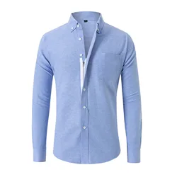 Heren Oxford Gesponnen Shirt Rits Lange Mouw Effen Kleur Business Gentleman