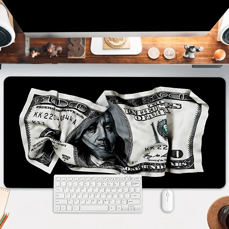 

Pleated dollar pattern art design mouse pad with anti-slip rubber is suitable for mechanical keyboard pads on gamers' computers