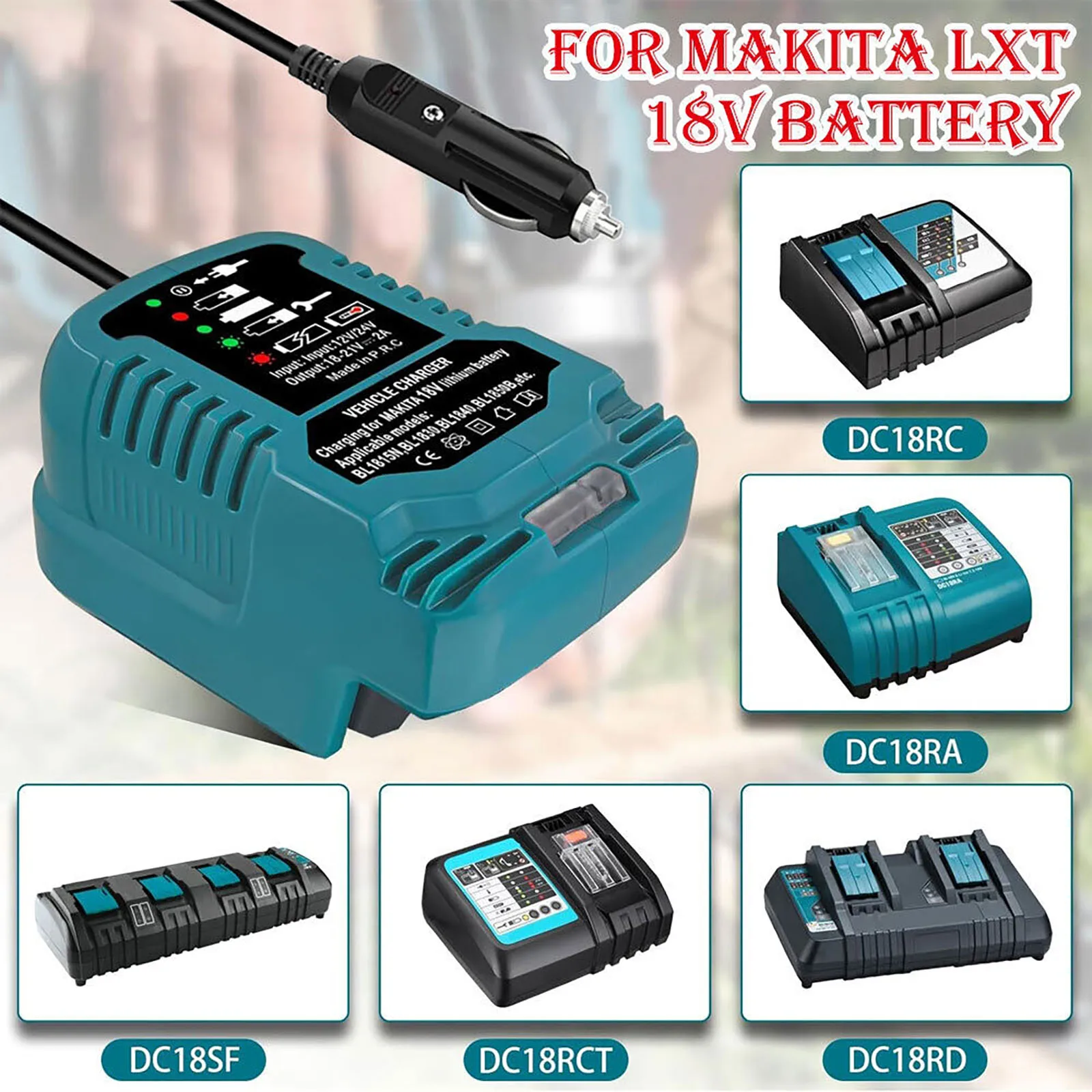 Imagem -02 - Mini Carregador de Carro Compacto com Luzes Led Plugue de Isqueiro Acessórios para Makita 18v Bateria Lxt Bl1850 Bl1840 Bl1830 1pc