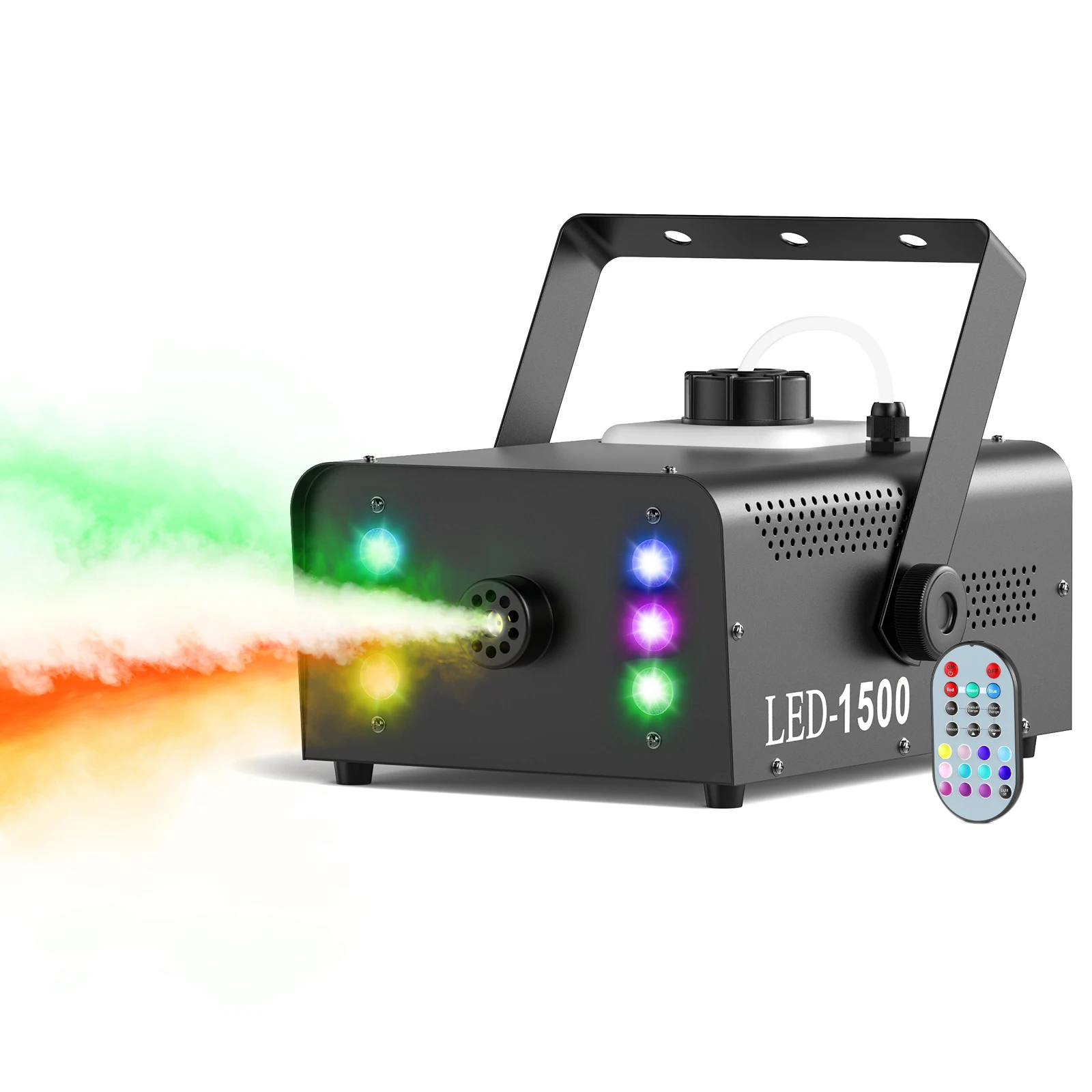

U'King 1500 Вт дымовая машина RGB 6 светодиодов с дистанционным управлением для DJ, дискотеки, вечеринки, ночного клуба, сценического эффекта, туманообразователя