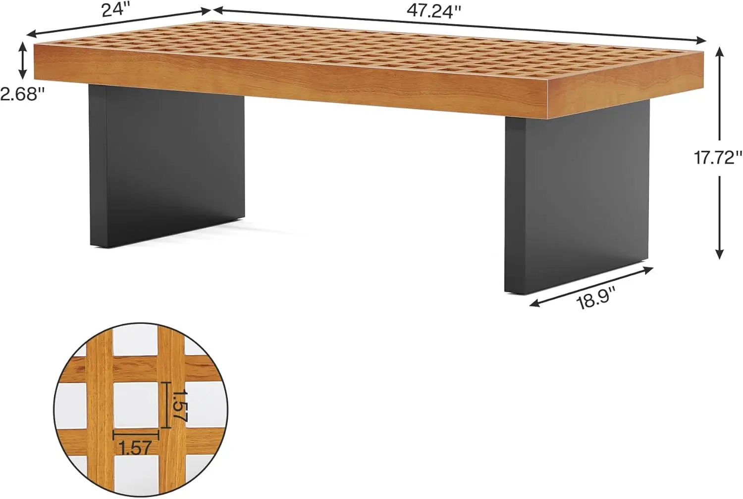 Tribeswords-Boxwood Mesa de café treliça com resistente base de metal, retangular, sala, longo, grande, 47.24"